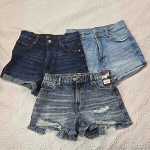 NOBO Women's Jean Shorts - Dark Blue, Light Blue, Distressed Blue